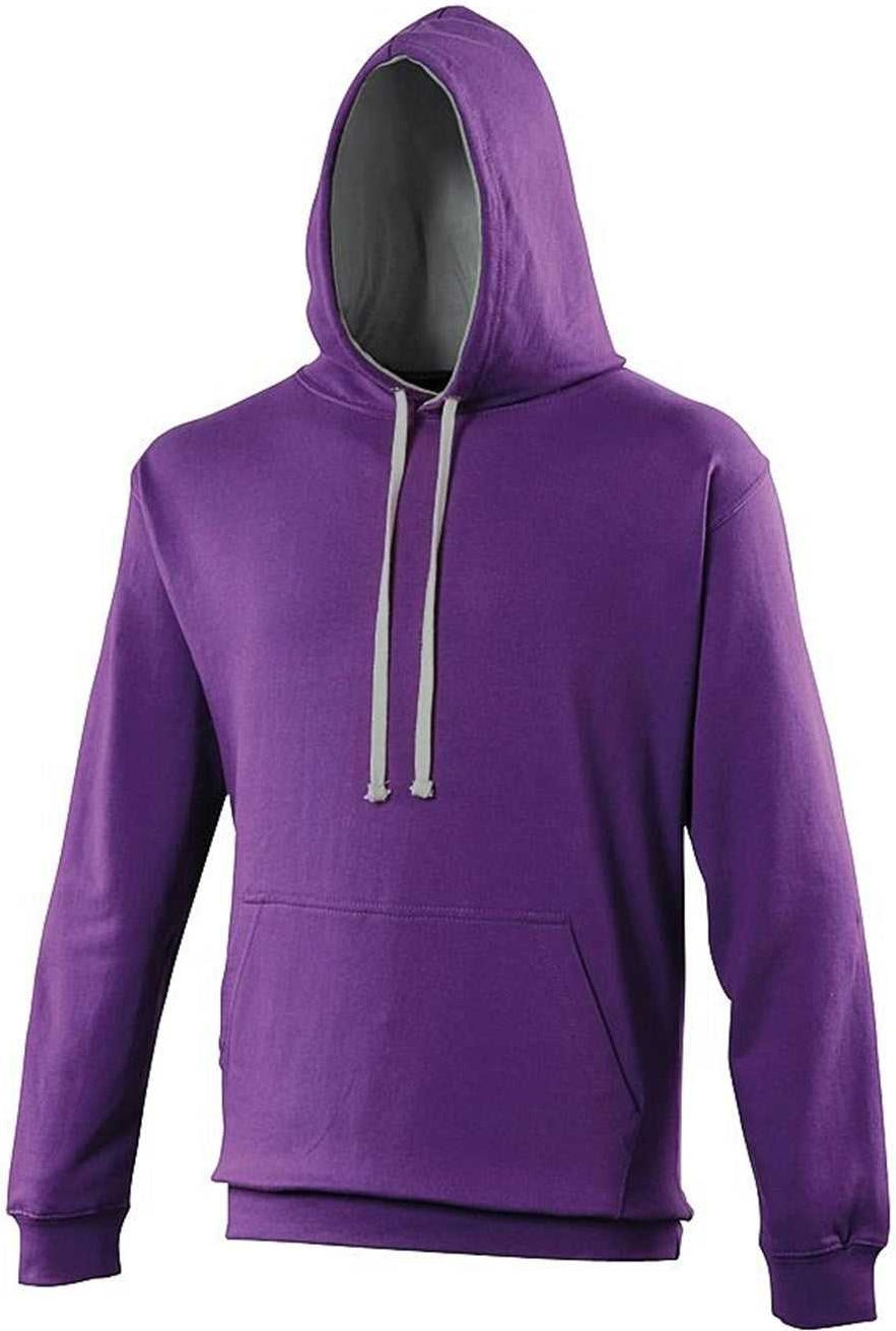 Just Hoods JHA003 Varsity Contrast Hoodie - Purple Heather Gray | HIT A ...