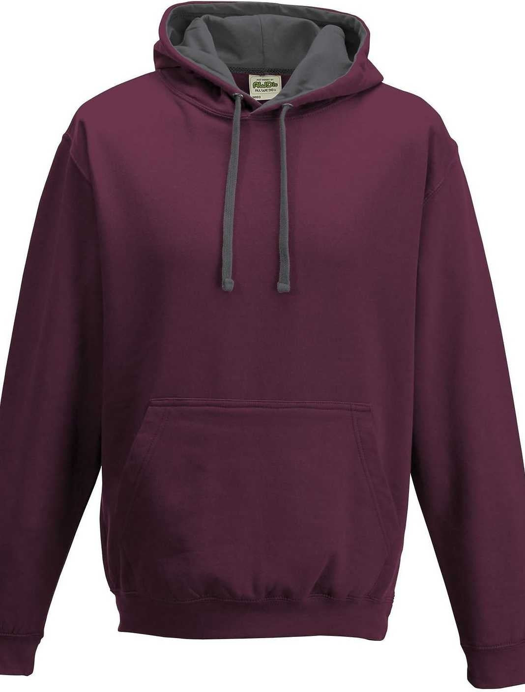 Just Hoods JHA003 Varsity Contrast Hoodie - Burgundy Charcoal | HIT A ...