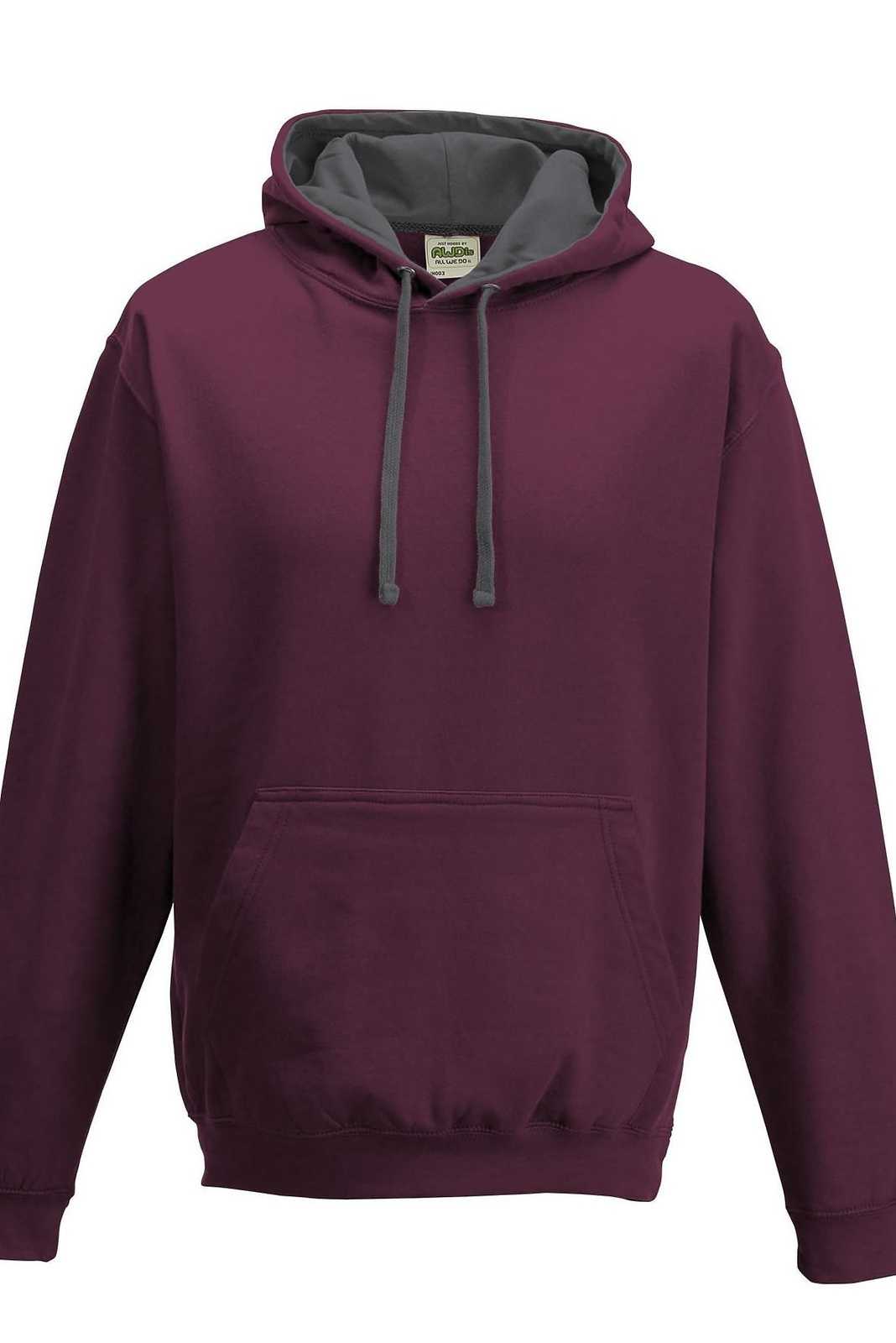 Just Hoods JHA003 Varsity Contrast Hoodie - Burgundy Charcoal | HIT A ...