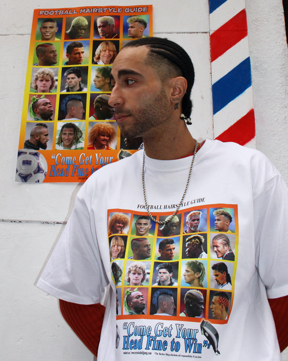 TPG – Retro Football Gang Football Hairstyle Guide – T-Shirt white