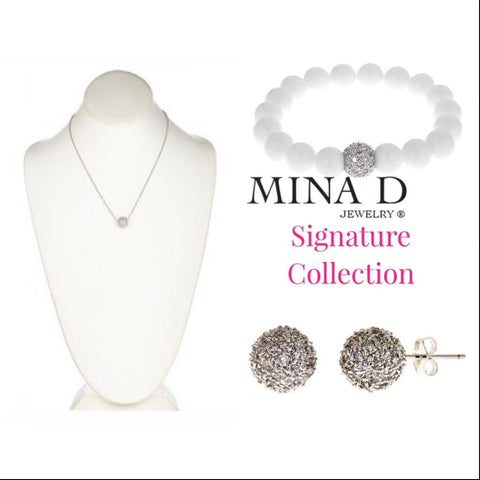 signature collection cz pave pendant necklace, bracelet and earrings