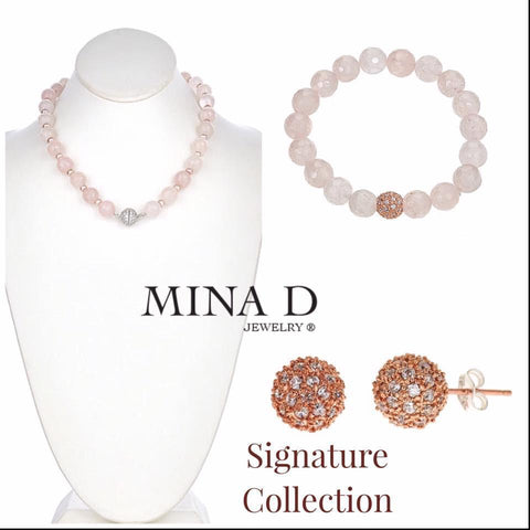 Necklace, earrings and bracelets in starburst rose pave from signature collection