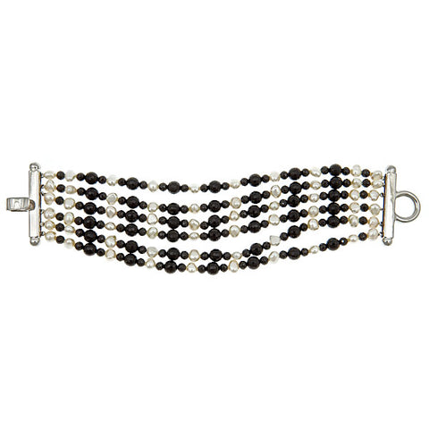 onyx and pearl multi row bracelet with sterling silver clasp by Mina D Jewelry