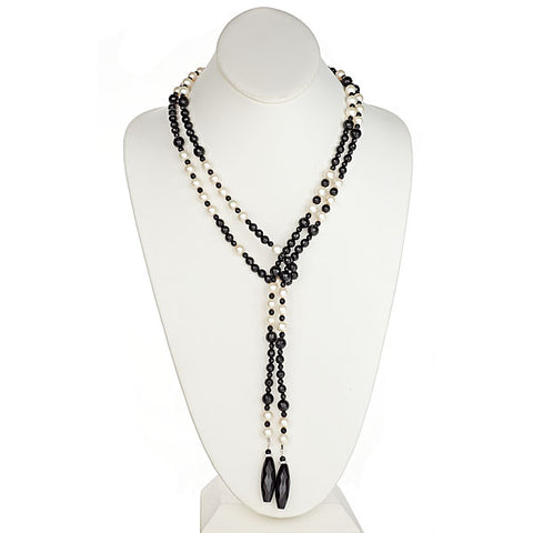 Onyx and Pearl Lariat by Mina D Jewelry
