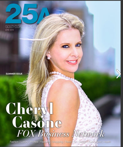 Cheryl Casone wearing Mina D Jewelry on the cover of Metropolitan Magazine