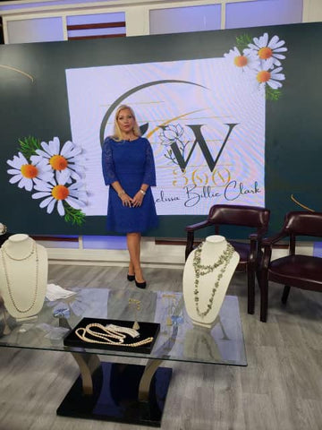 designer mina deutsch on set at 360 wellness with her jewelry