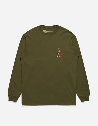 MAHARISHI '4055 Cubist Dragon LS T-Shirt' – Olive