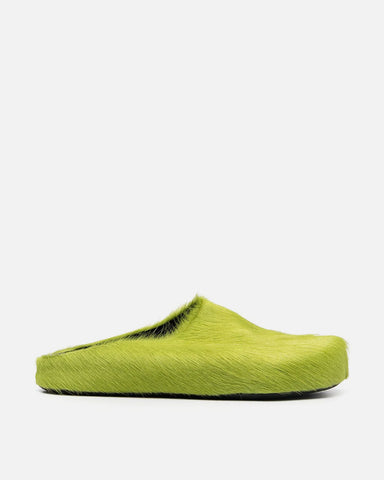 Marni 'Long Calf Hair Fussbett Sabot' – Lime Light