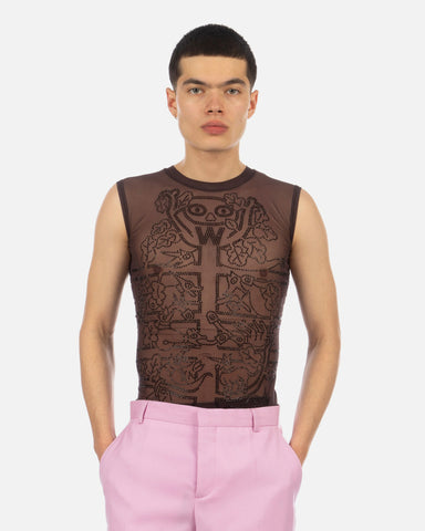 Walter Van Beirendonck 'Rhinestone Tree Mesh Top' – Dark Skin