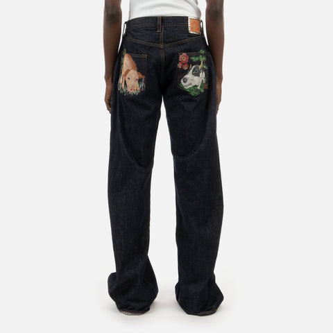 Duran Lantink for Concrete 'Pig & Bull Wide Flare Trousers' – Blue