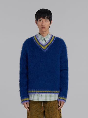 Marni 'Mohair Nylon V Neck Sweater' – Royal