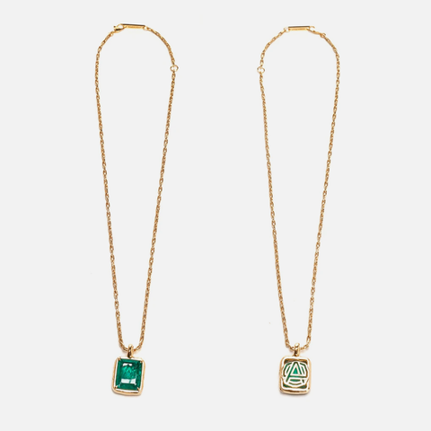 AMBUSH® 'Square Cut Stone Charm Necklace' – Green / Gold