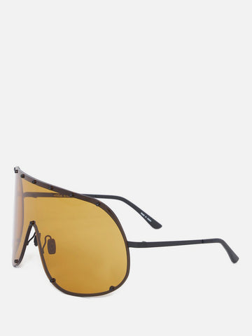 Rick Owens 'Sunglasses Shield' – Black Temple / Gold Lens
