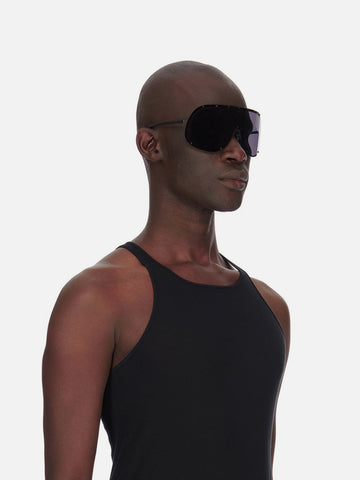 Rick Owens 'Sunglasses Shield' – Black Temple / Black Lens