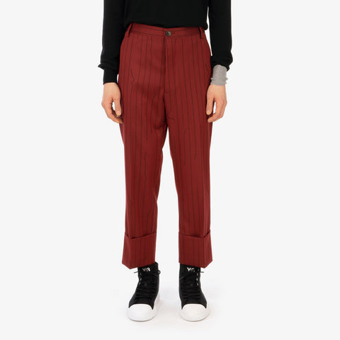 Vivienne Westwood 'Cropped George Trousers – Red Broken Pinstripe'