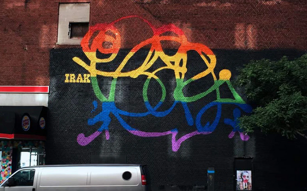 Rainbow tag on Delancey and Suffolk NYC