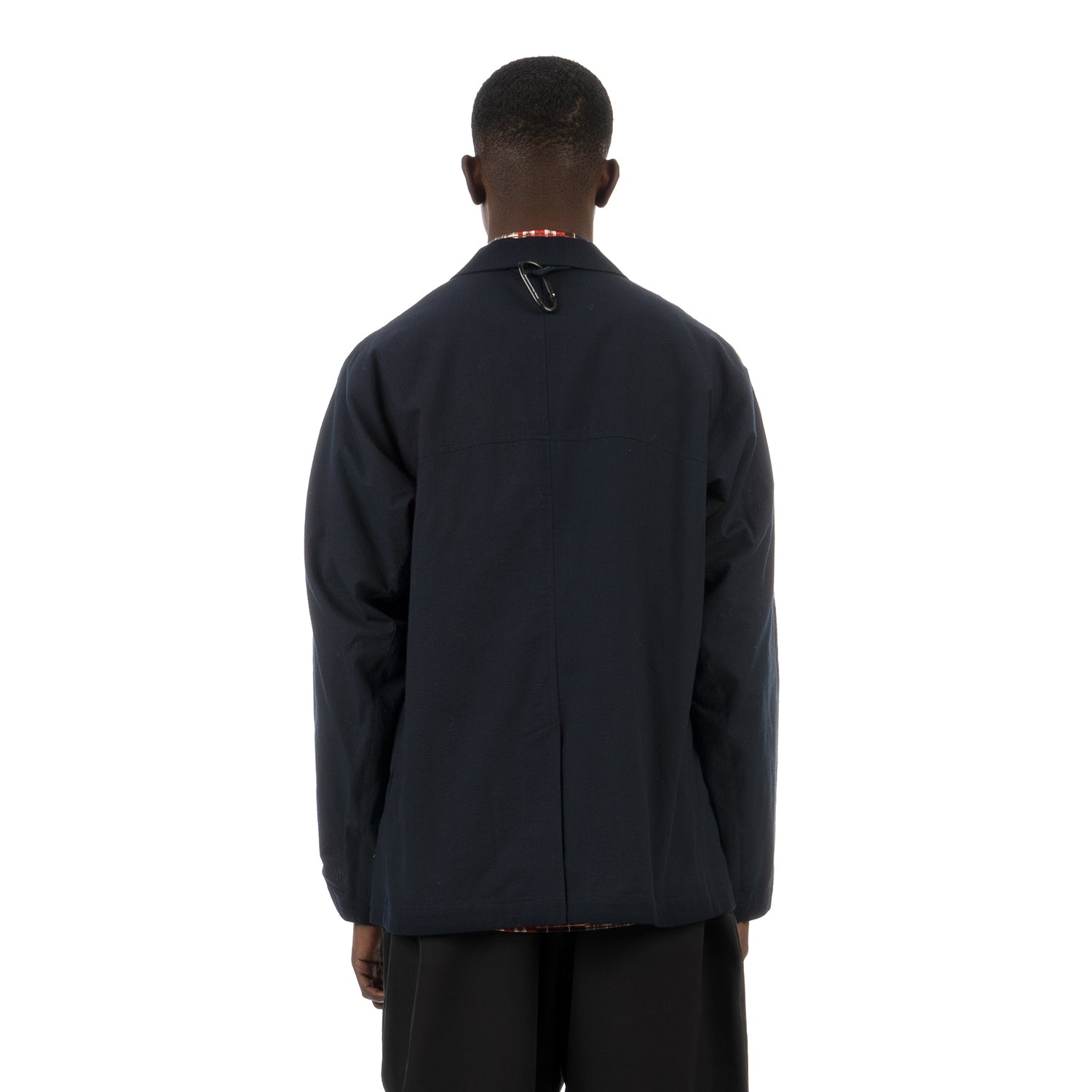 White Mountaineering | Seersucker Lapel Jacket Navy | Concrete