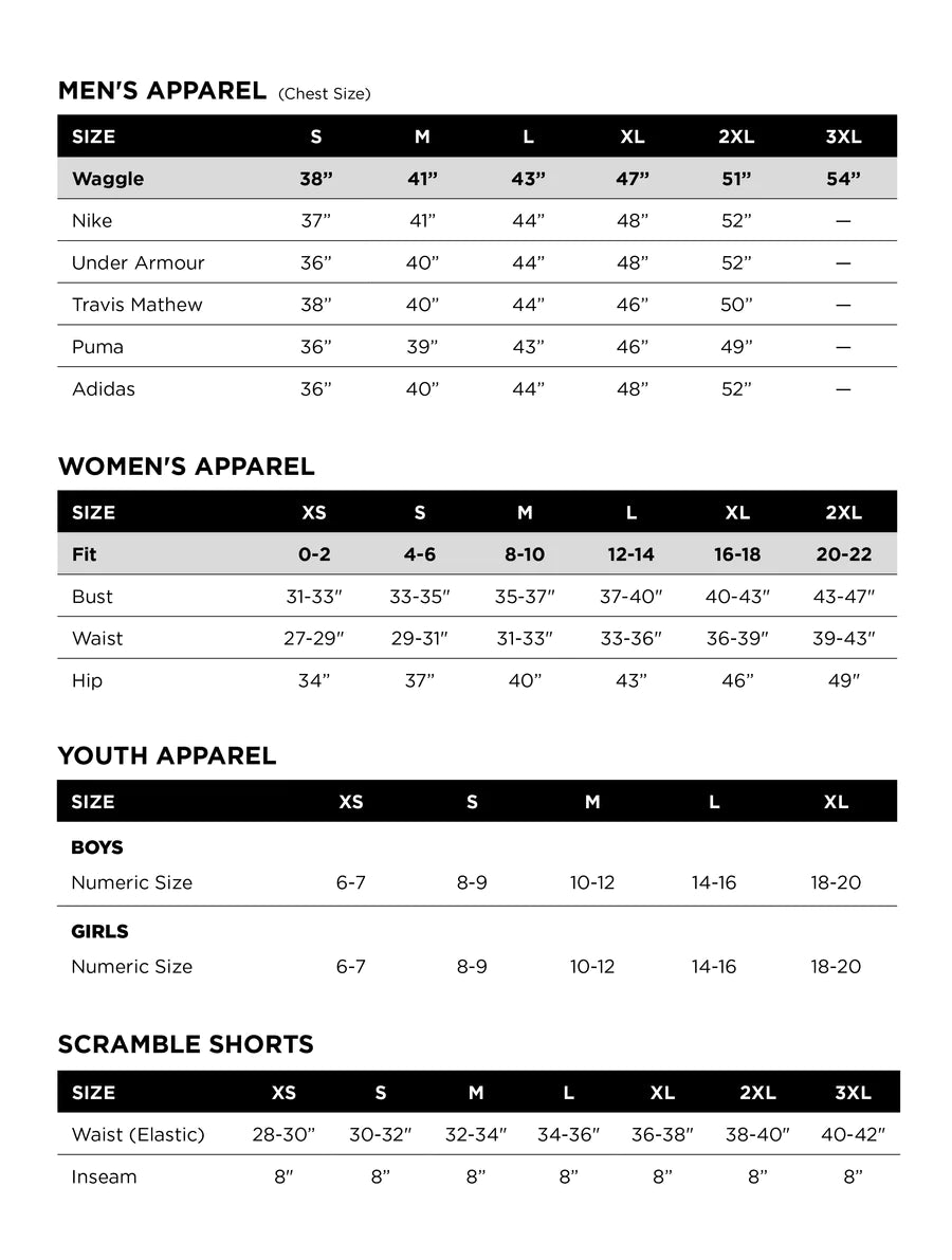 Size Chart | Ultra-Comfortable Athletic-Fit Golf Apparel – Waggle Golf