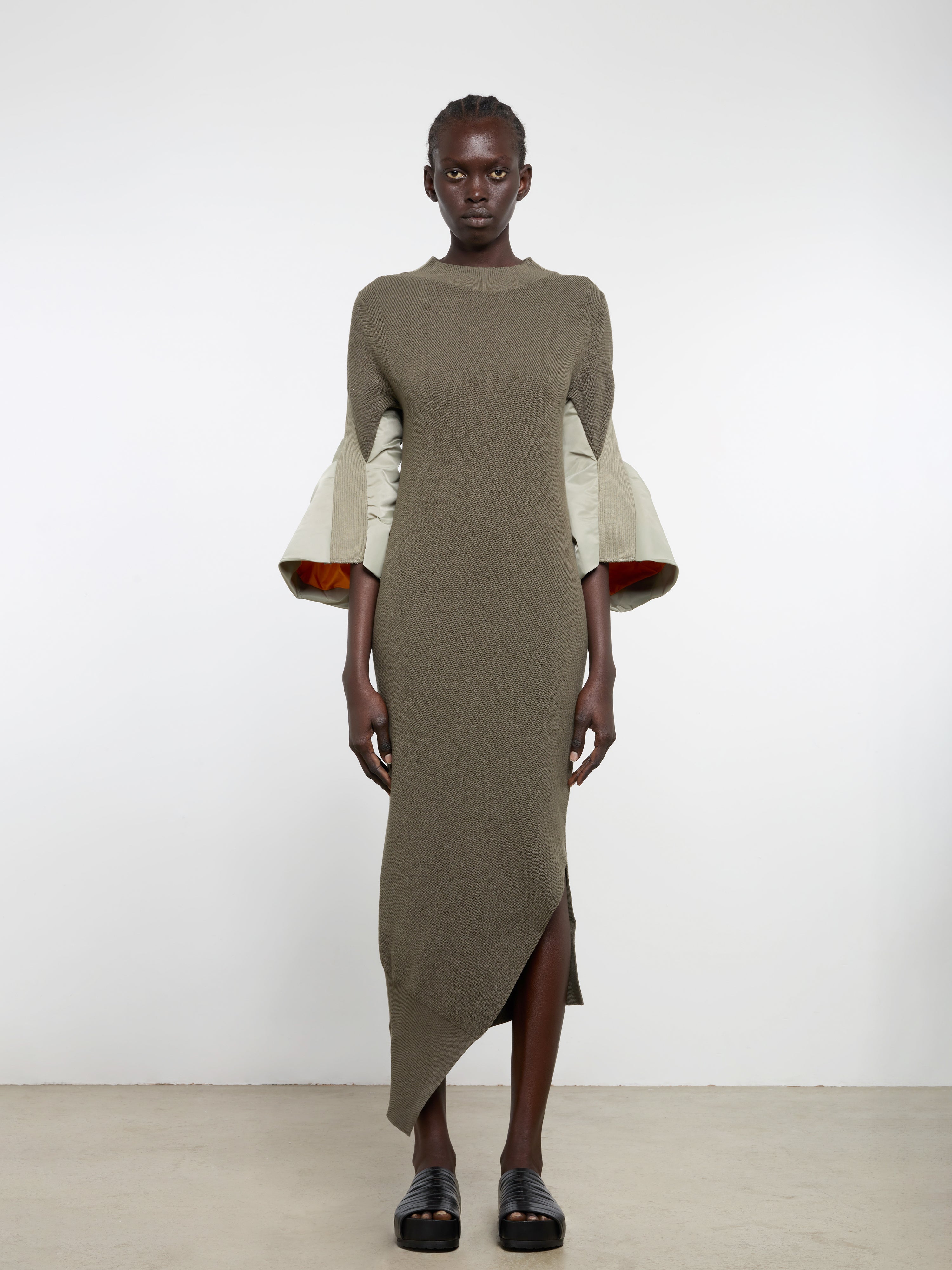 sacai - Women's Nylon Twill Mix Knit Dress - (Khaki)