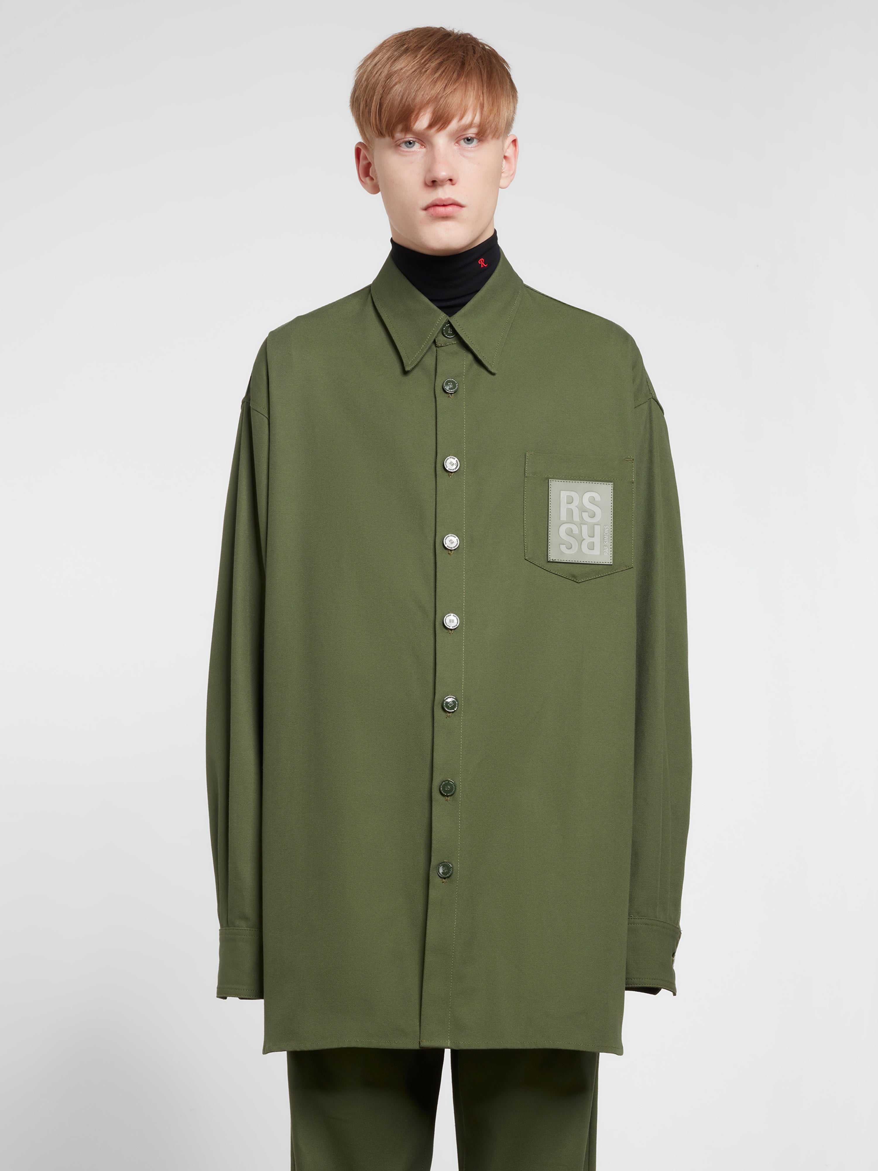 Raf Simons - Men’s Oversized Denim Shirt With R Pin - (Khaki)