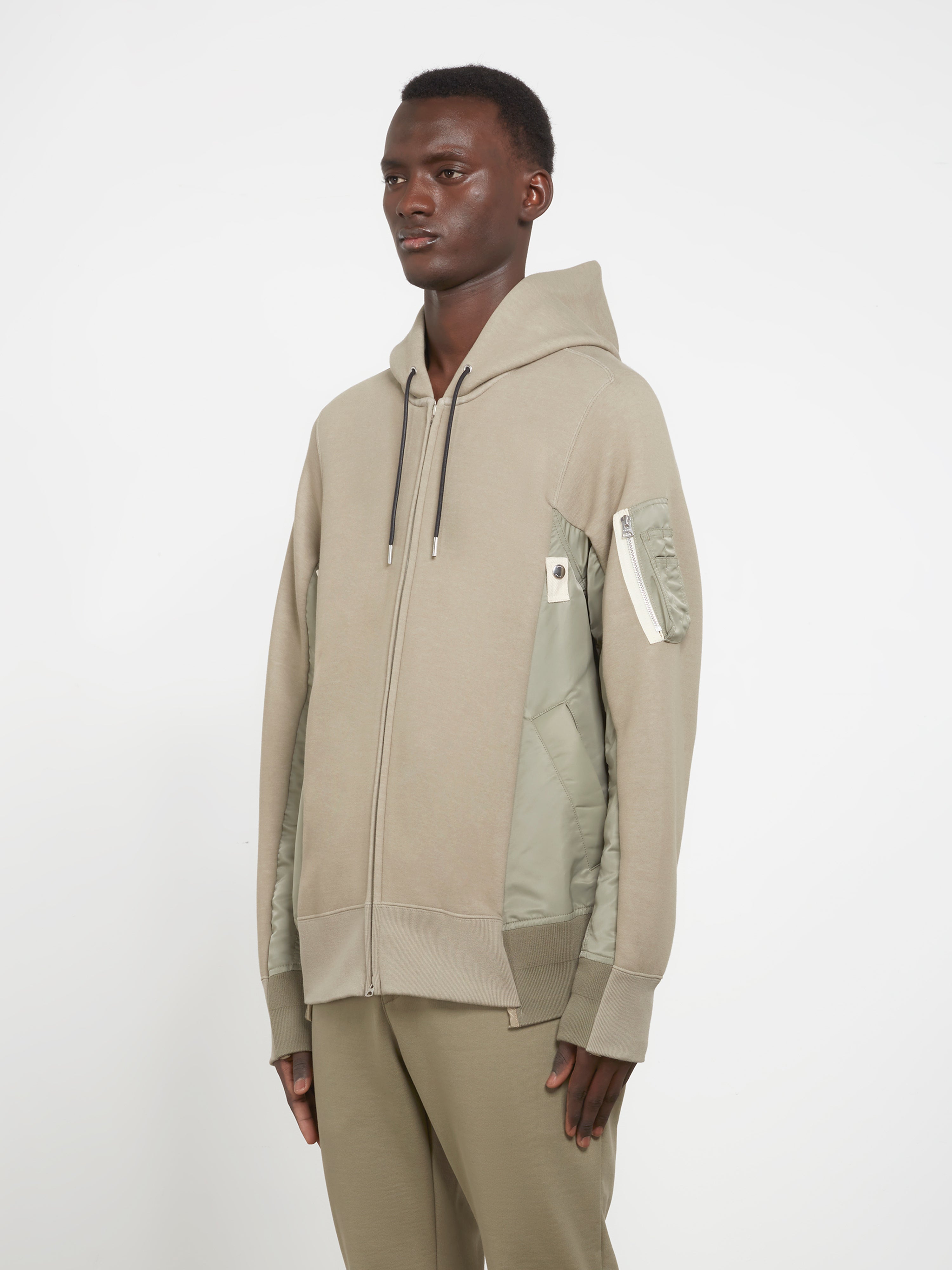 Sacai - Men’s Sponge Sweat MA-1 Zip Up Hoodie - (Light Khaki)