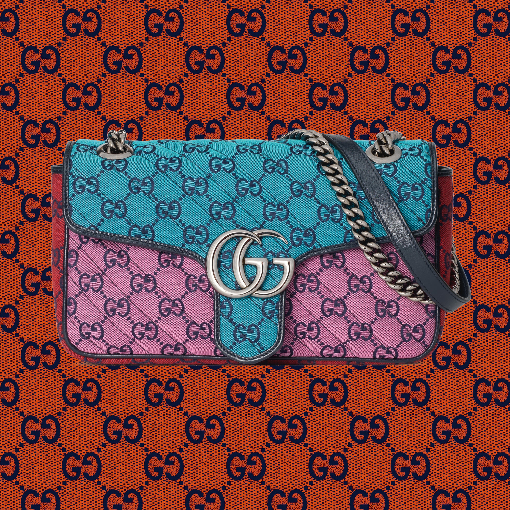 Gucci Gg Marmont Multicolour Small Shoulder Bag Blue Pink Dsml E Shop
