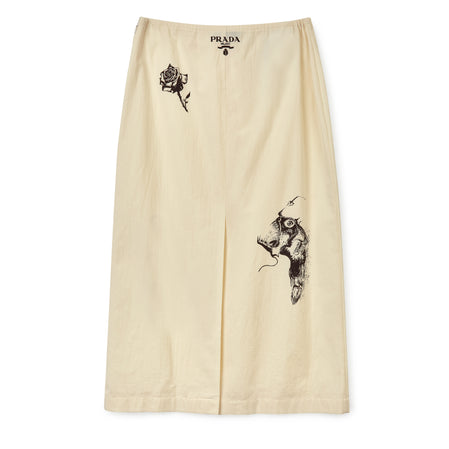 Prada Women's Printed Chambray Canvas Skirt (Cream)