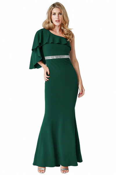 Goddiva Off The Shoulder Flair Maxi Dress - Emerald