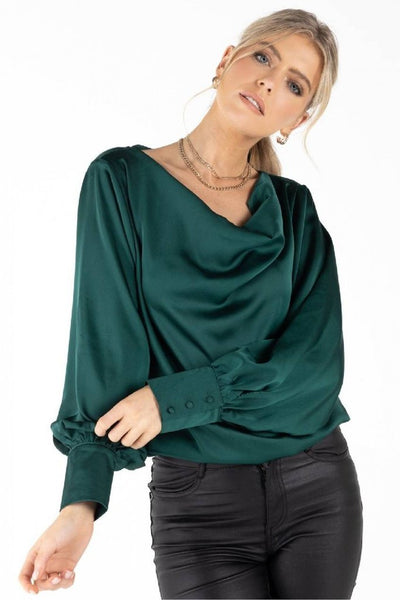 ZIBI LONDON LULA GREEN COWL NECK GOING OUT TOP