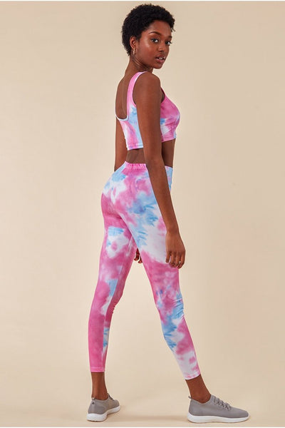 COSMOCHIC TIE-DYE CROP TOP WITH LEGGINGS LOUNGE SET - PINK BLUE