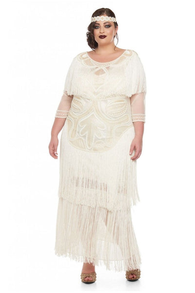 GATSBYLADY LONDON GLAM FRINGE FLAPPER MAXI DRESS - CREAM