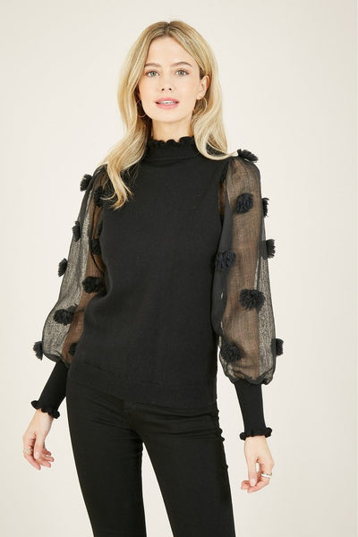 YUMI BLACK SHEER BOBBLE KNITTED JUMPER