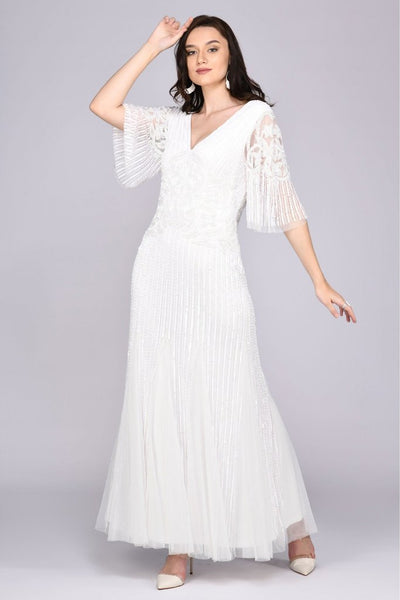 GATSBYLADY LONDON NORMA MAXI THREE-QUARTER LENGTH SLEEVE MAXI DRESS - WHITE