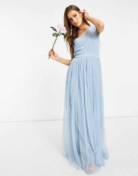 Anaya With Love Bridesmaid tulle one shoulder maxi dress in soft blue
