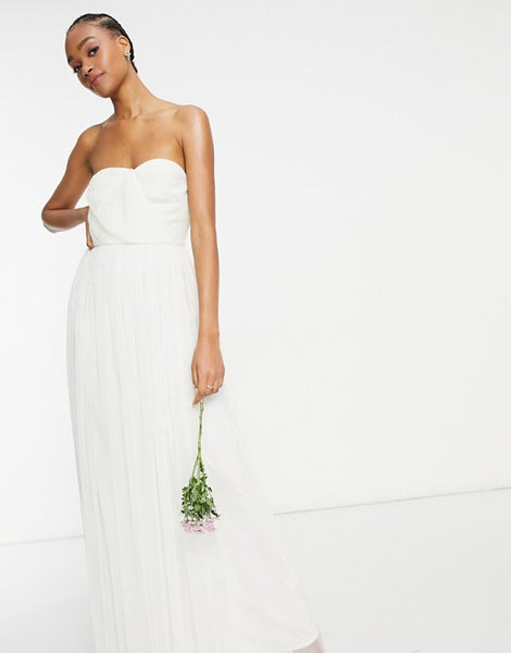 Anaya With Love Bridesmaid tulle bandeau maxi dress in white