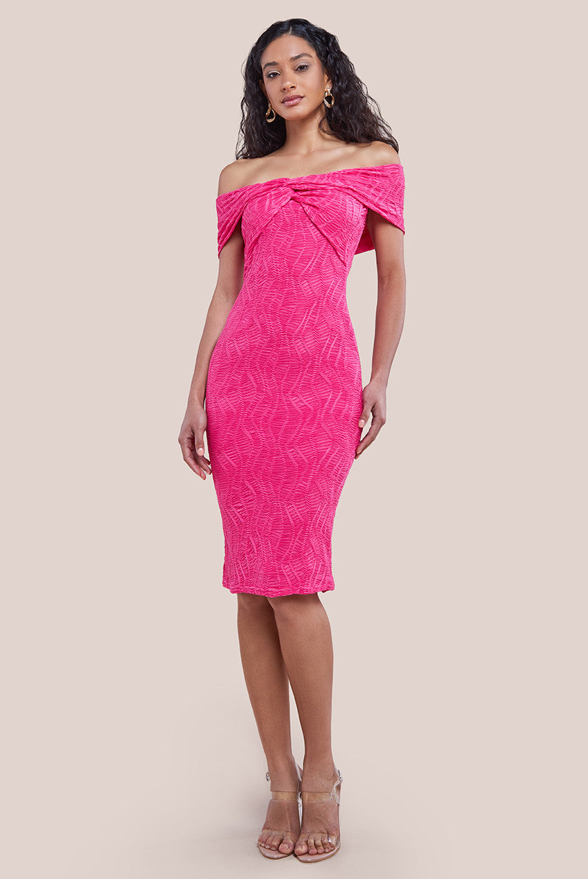 Goddiva Front Knot Twist Midi Dress - Magenta