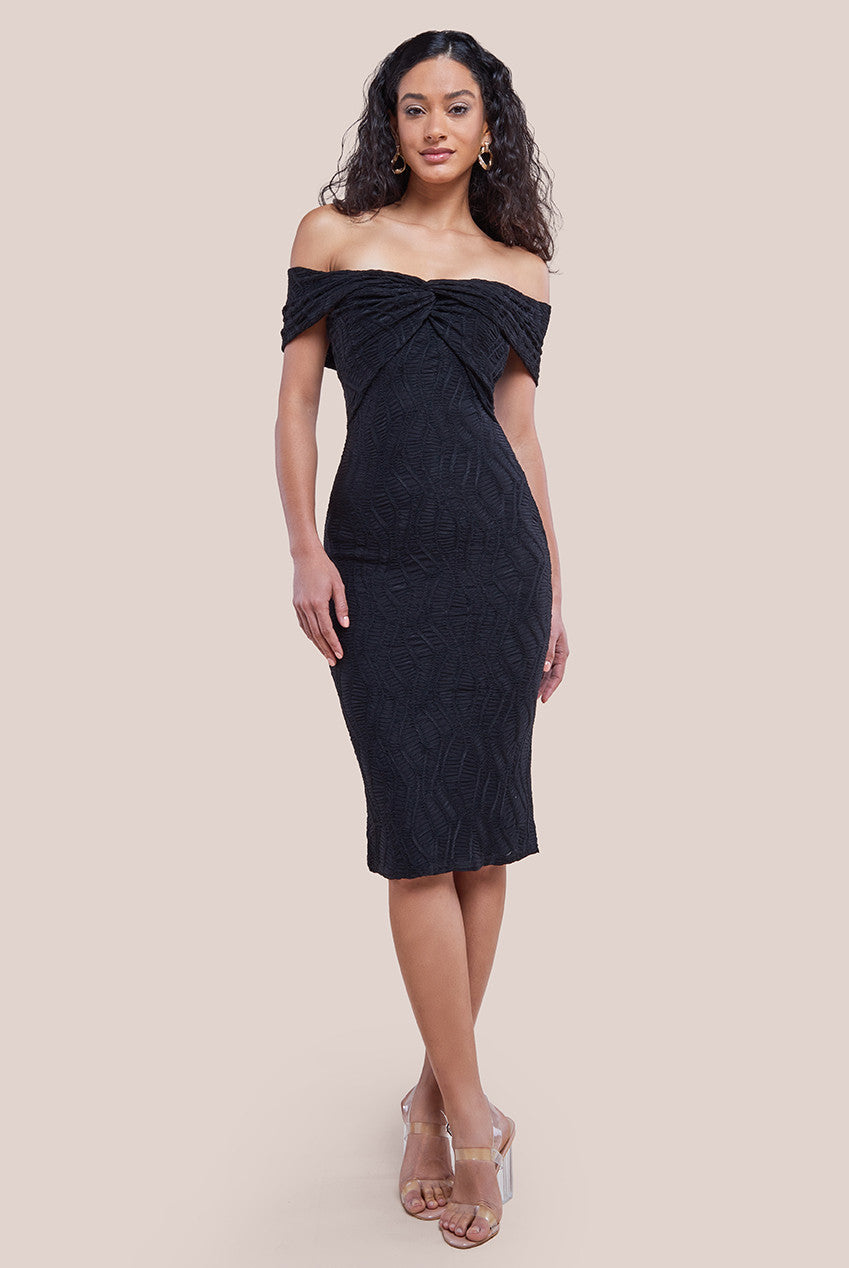 Image of Goddiva Front Knot Twist Midi Dress - Black