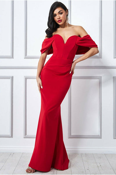 Goddiva off-the-shoulder draped sleeve maxi dress - red