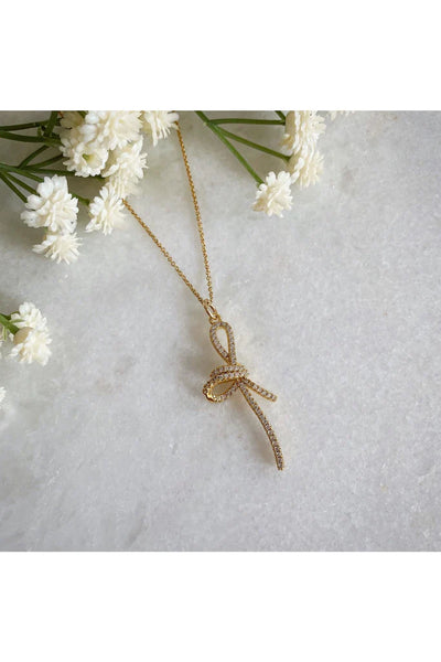 Wisteria London Mirabelle Gold Cz Bow Necklace