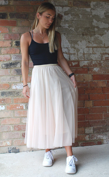 Last True Angel Tulle Layer Skirt Cream With Gold Waistband