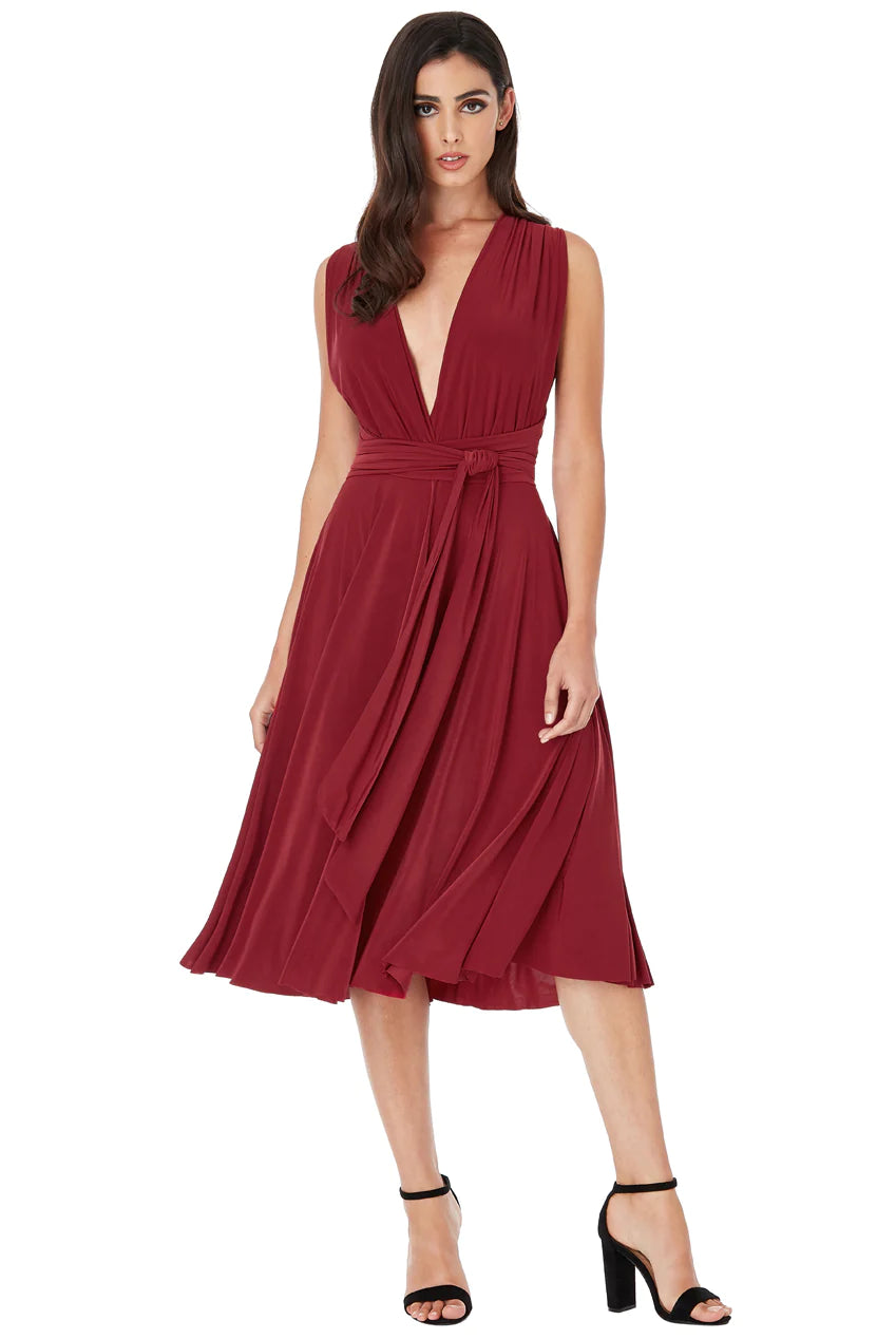 Goddiva Soft Touch Multi Way Open Back Midi Dress - Berry