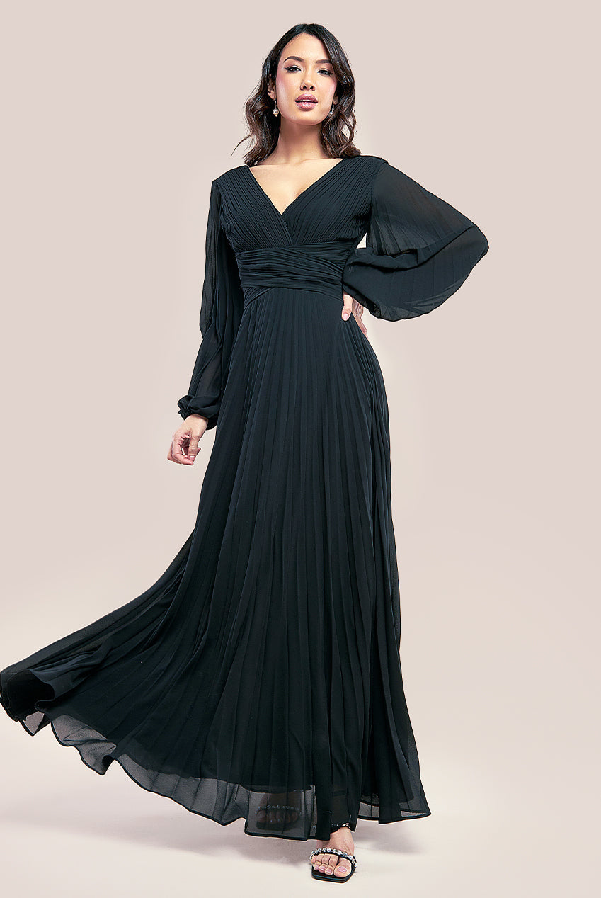 Image of Goddiva Balloon Sleeve Chiffon Maxi Dress - Black