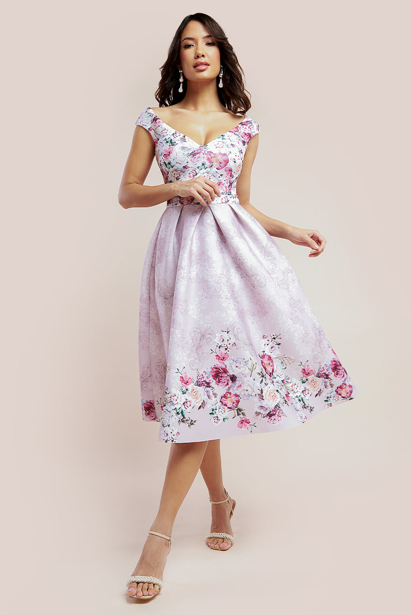 Goddiva Sweetheart Floral Midi Dress - Blush