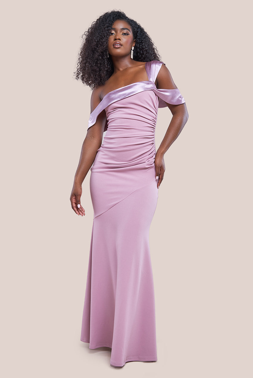 Goddiva One Shoulder Satin Band Maxi Dress - Rose Pink