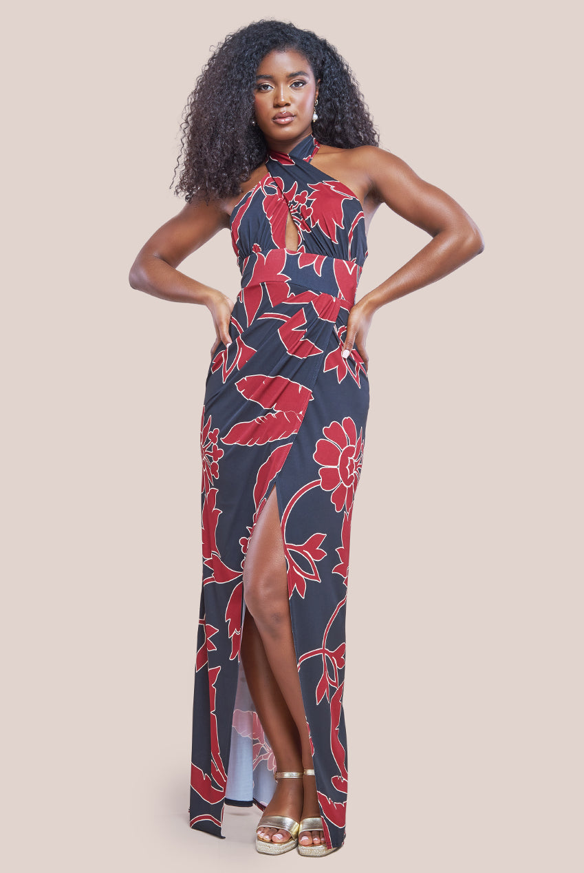 Goddiva Printed Crossover Maxi - Black