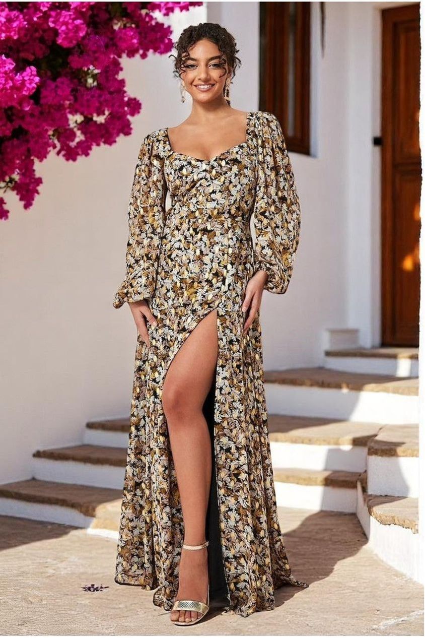 Leaf Print Shirred Back Maxi Dress - Leaf Print by Goddiva