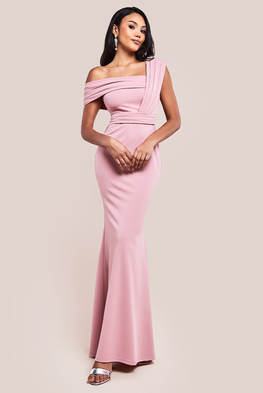 Goddiva One Shoulder Scuba Maxi Dress - Rose Pink
