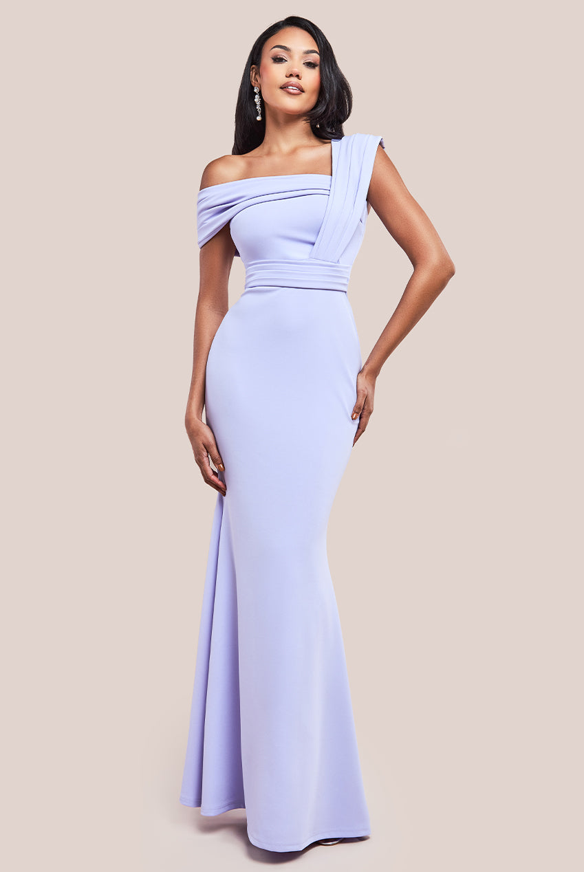 Goddiva One Shoulder Scuba Maxi Dress - Lilac