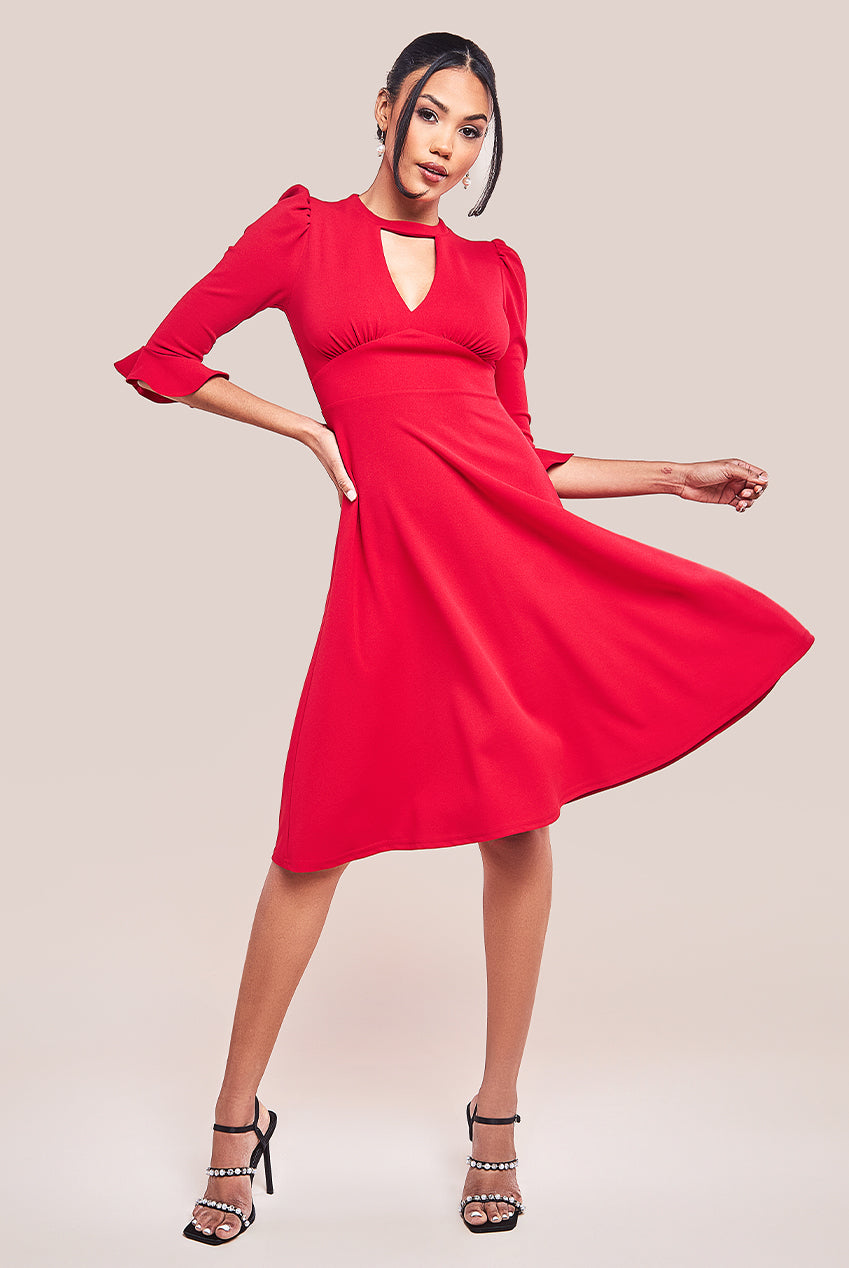 Goddiva Flared Sleeve Midi Dress - Red