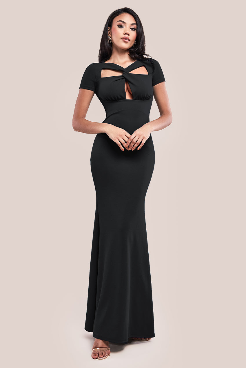 Image of Goddiva Scuba Crepe Twist Cutout Maxi Dress - Black